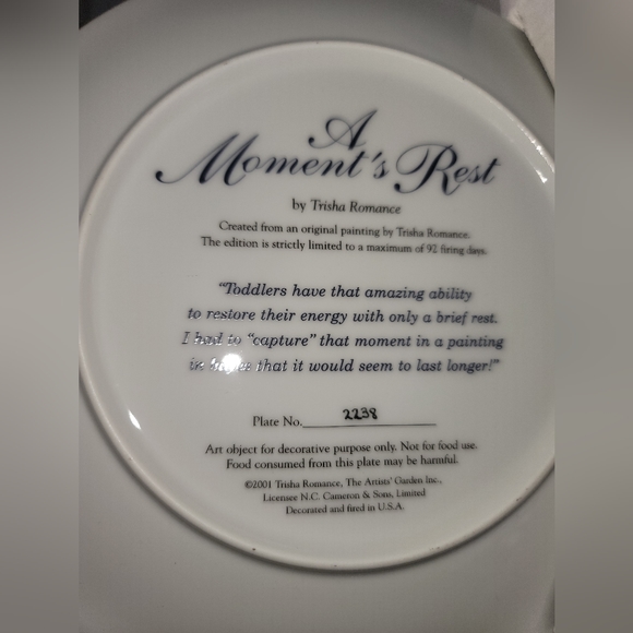 Trisha Romance "A Moment's Rest" Plate - Picture 2 of 4
